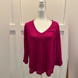 Chico's Fuchsia Long Sleeve V-Neck Top